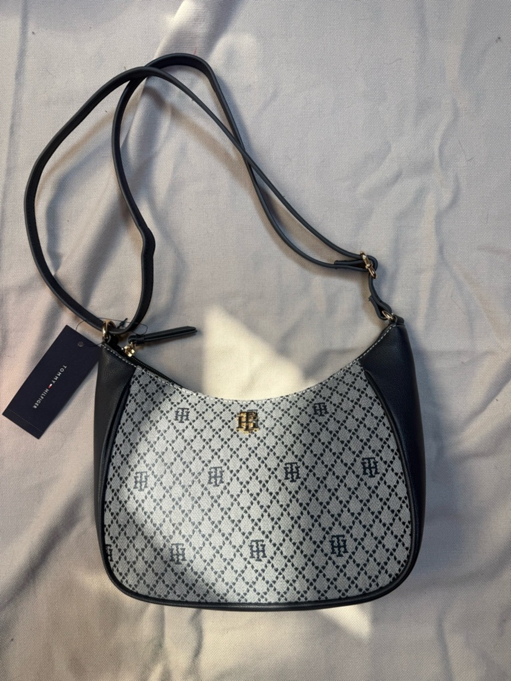 Tommy Hilfiger Navy and White Monogram Shoulder Bag